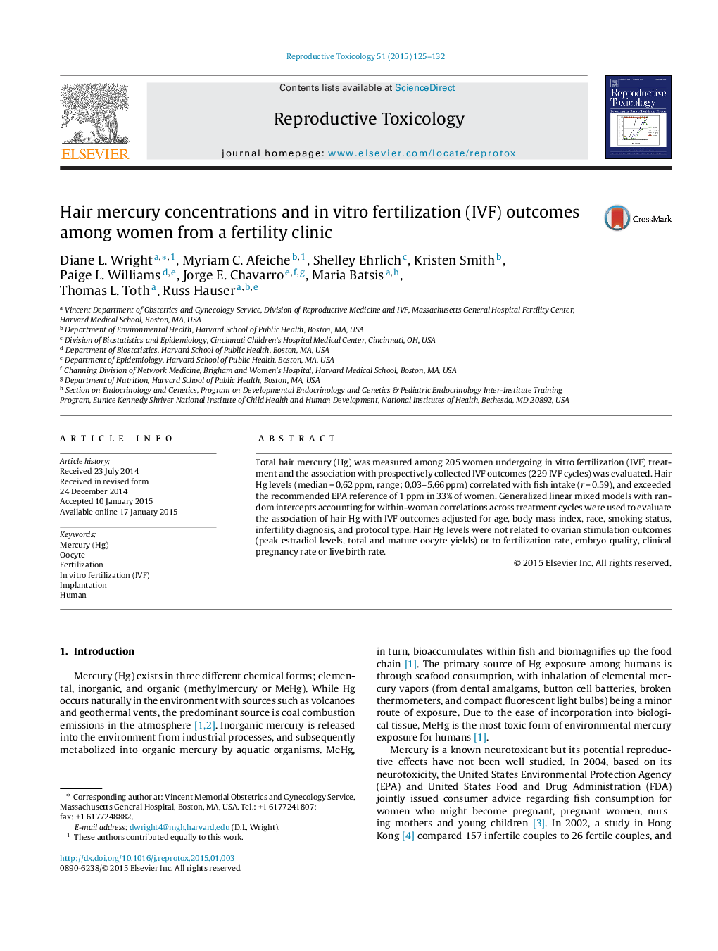 Hair mercury concentrations and in vitro fertilization (IVF) outcomes among women from a fertility clinic