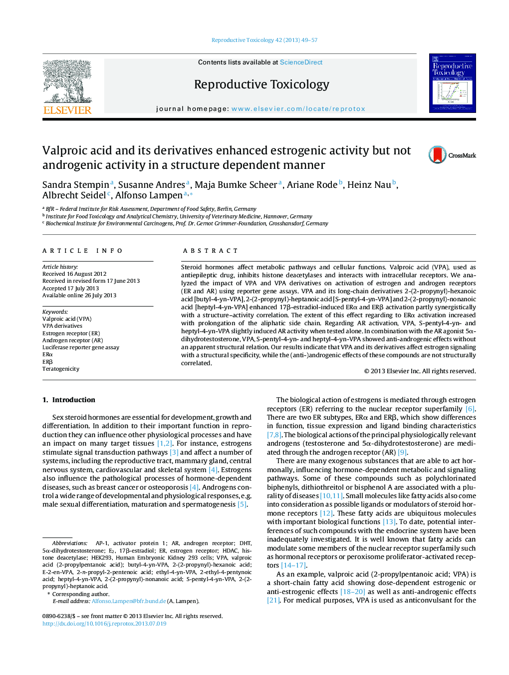 Valproic acid and its derivatives enhanced estrogenic activity but not androgenic activity in a structure dependent manner