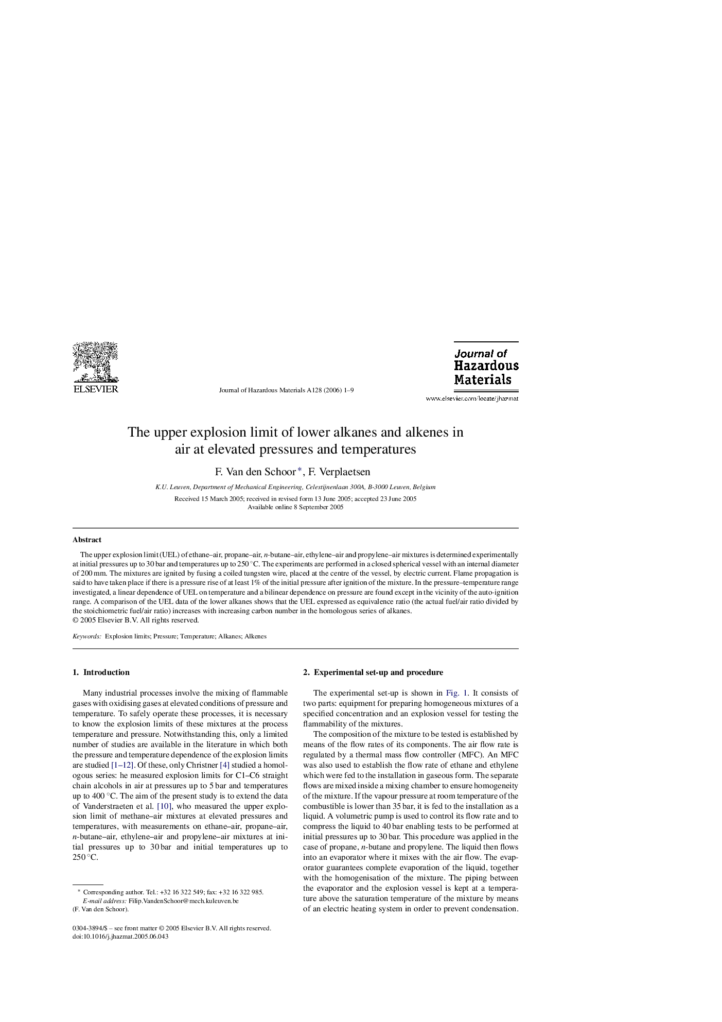 The upper explosion limit of lower alkanes and alkenes in air at elevated pressures and temperatures