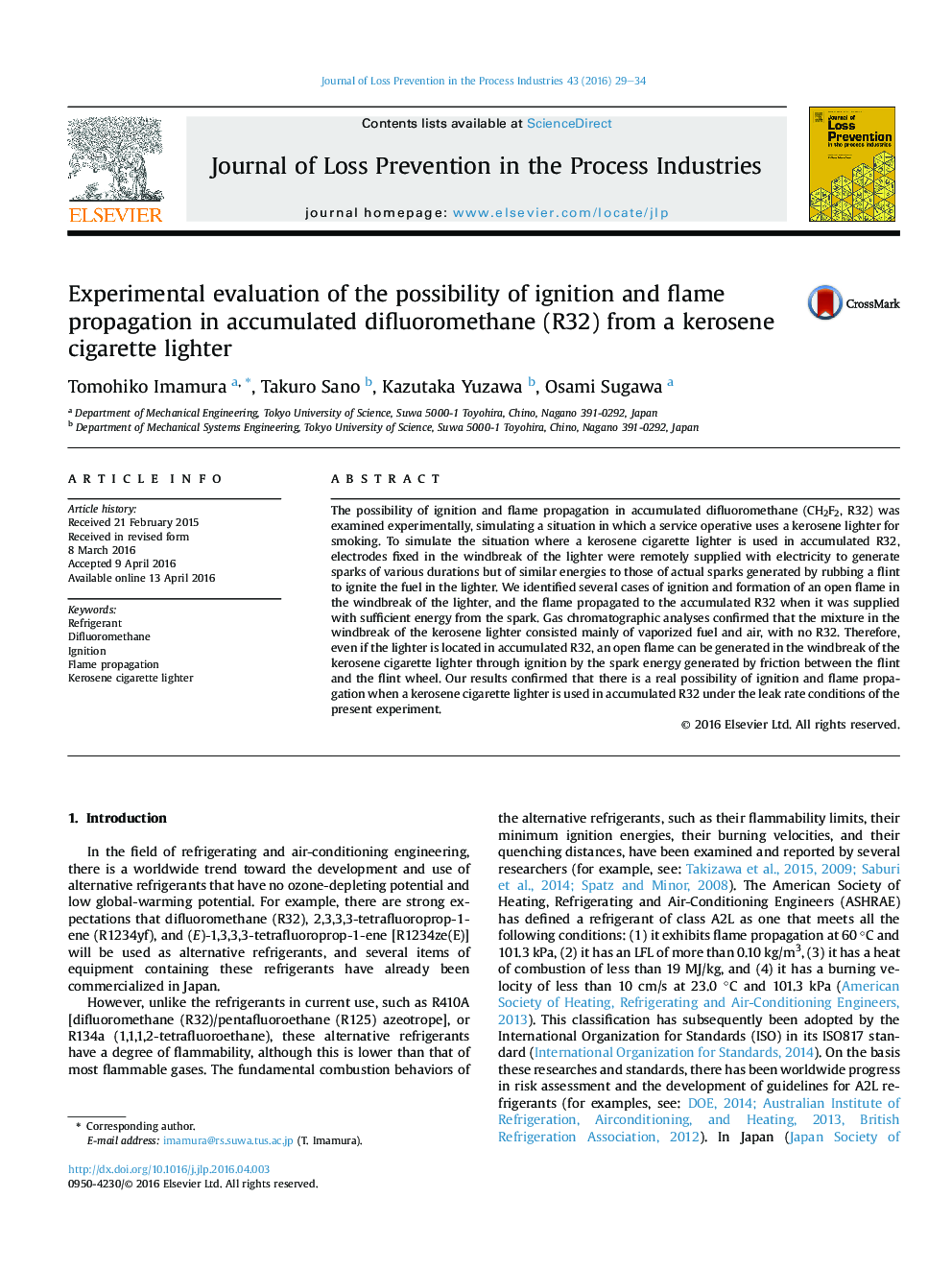 Experimental evaluation of the possibility of ignition and flame propagation in accumulated difluoromethane (R32) from a kerosene cigarette lighter