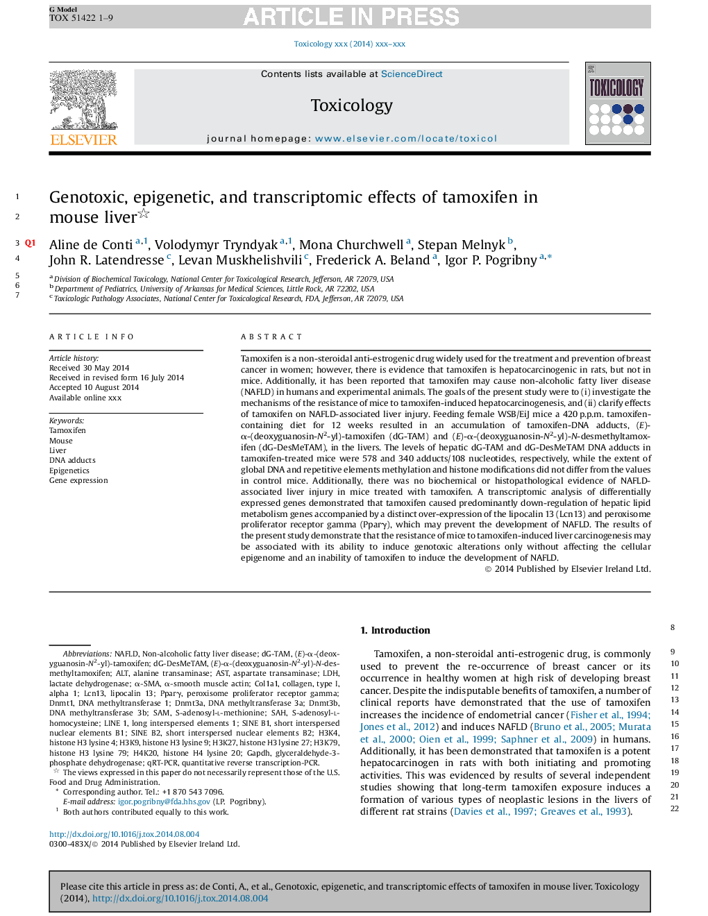 Genotoxic, epigenetic, and transcriptomic effects of tamoxifen in mouse liver