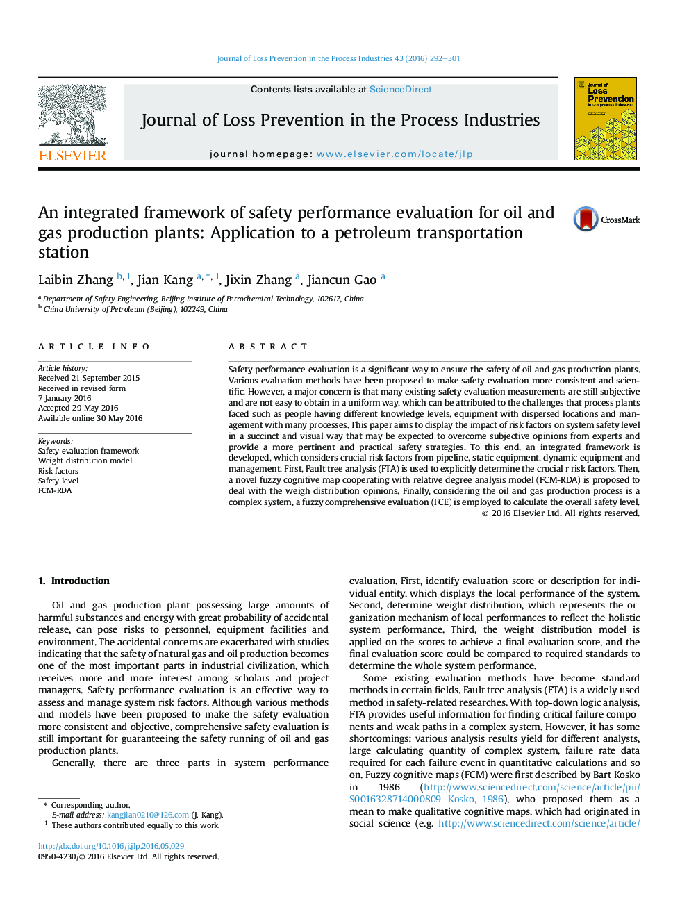 An integrated framework of safety performance evaluation for oil and gas production plants: Application to a petroleum transportation station