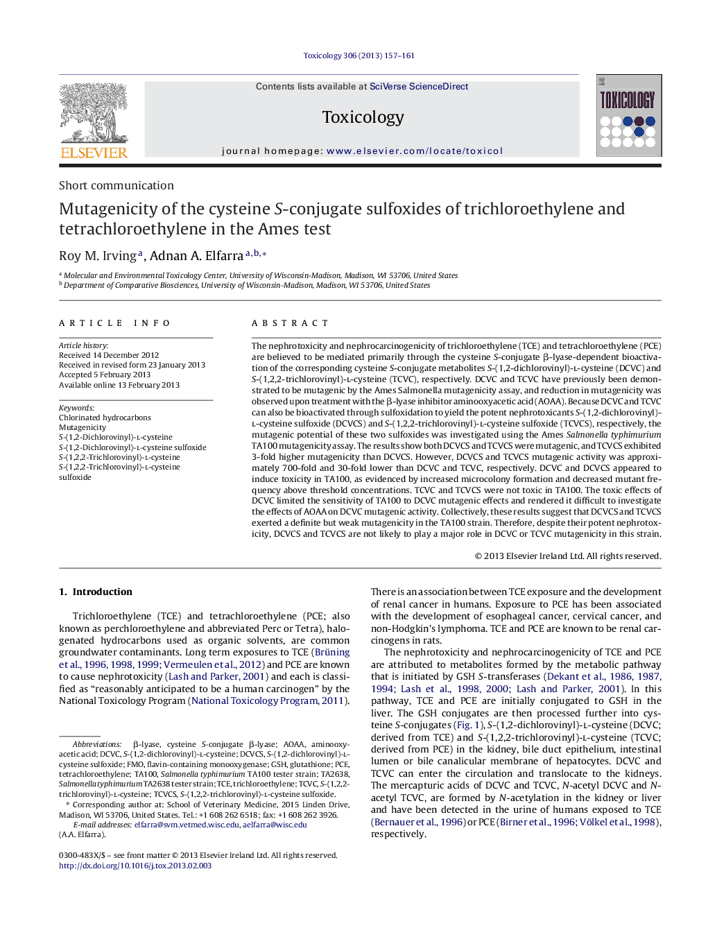 Mutagenicity of the cysteine S-conjugate sulfoxides of trichloroethylene and tetrachloroethylene in the Ames test