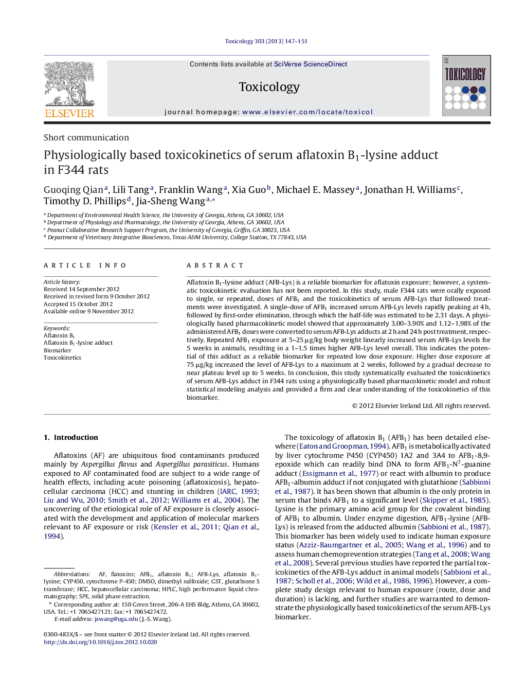 Physiologically based toxicokinetics of serum aflatoxin B1-lysine adduct in F344 rats