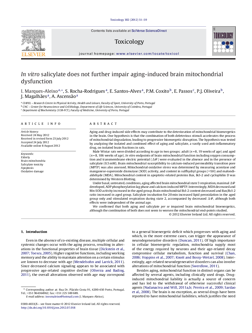 In vitro salicylate does not further impair aging-induced brain mitochondrial dysfunction