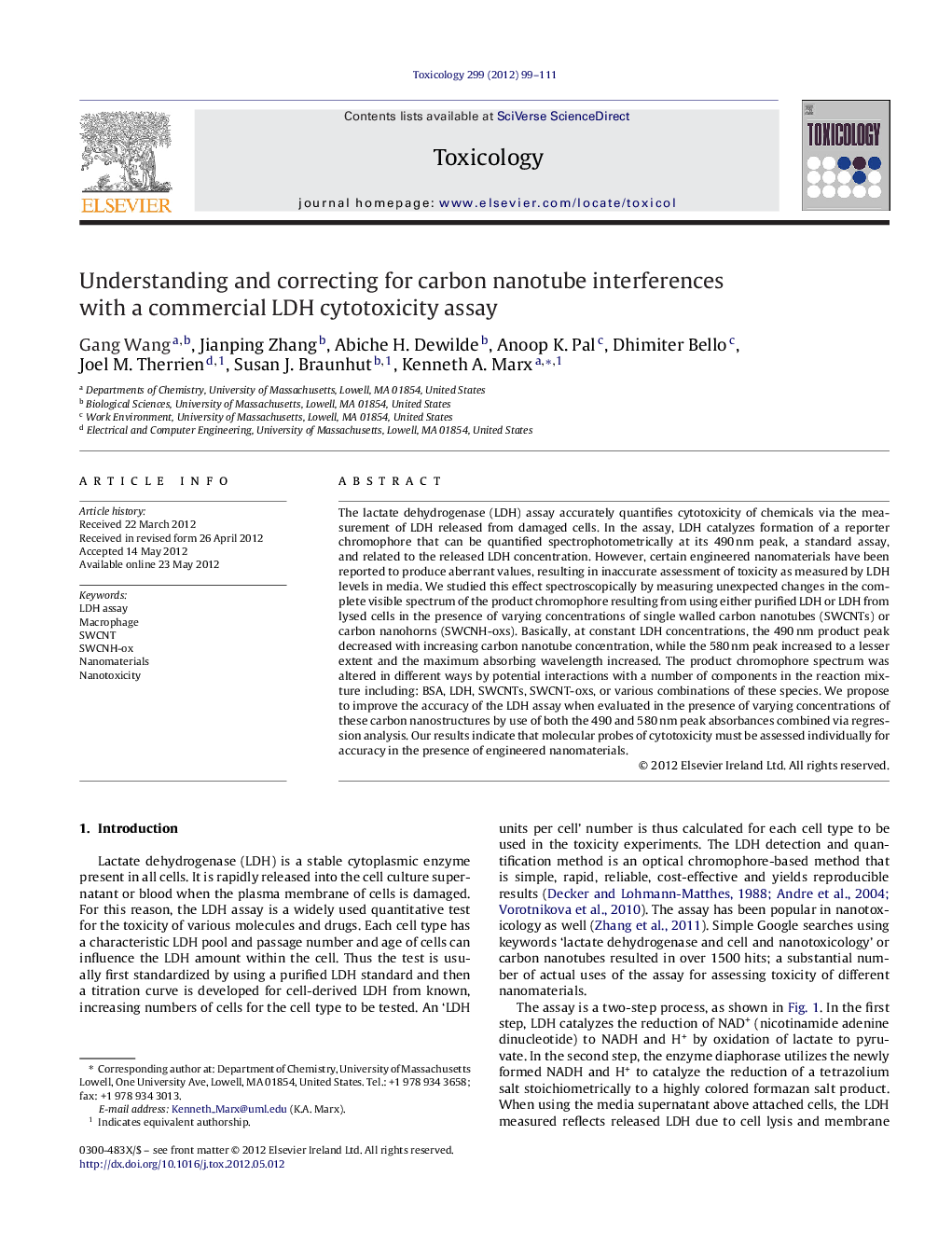 Understanding and correcting for carbon nanotube interferences with a commercial LDH cytotoxicity assay