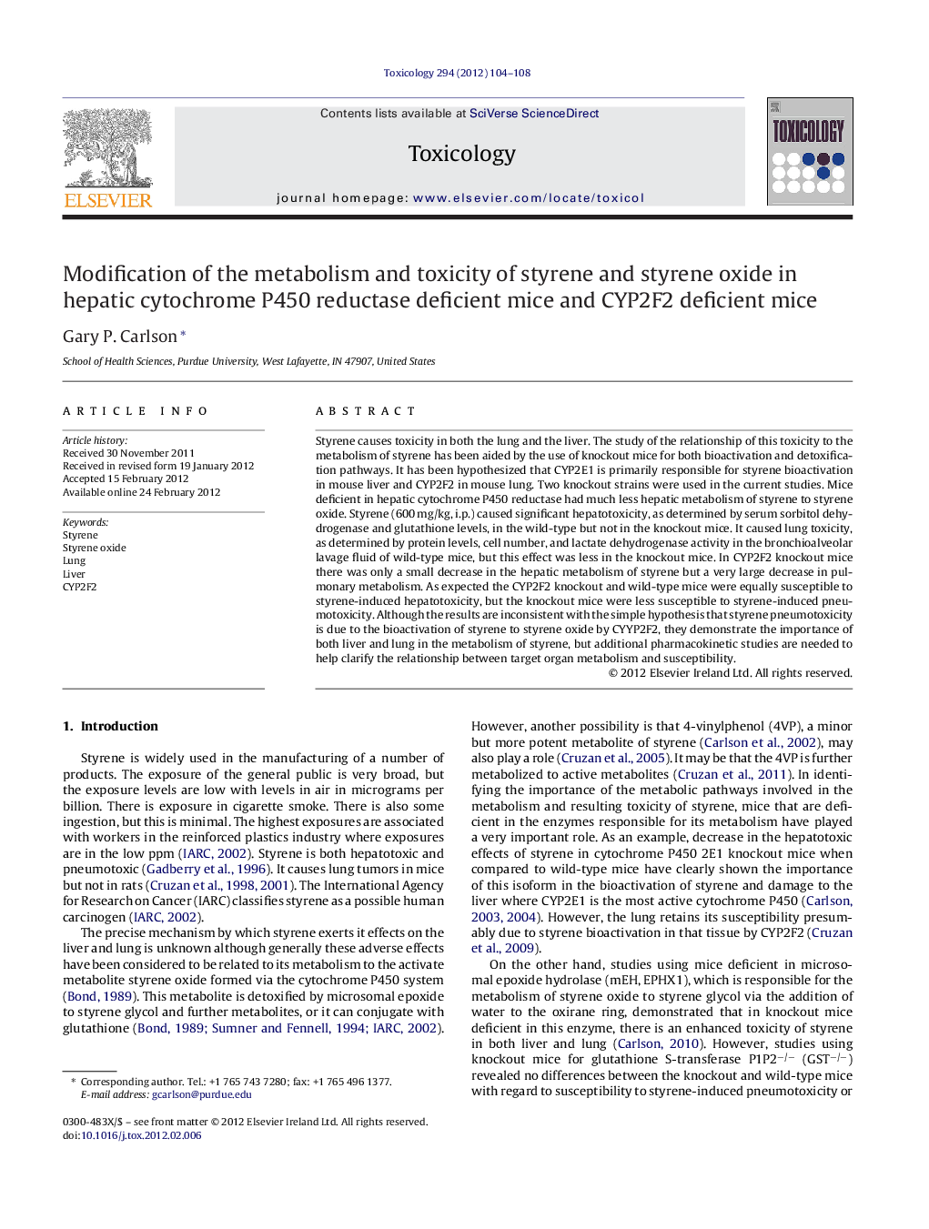 Modification of the metabolism and toxicity of styrene and styrene oxide in hepatic cytochrome P450 reductase deficient mice and CYP2F2 deficient mice