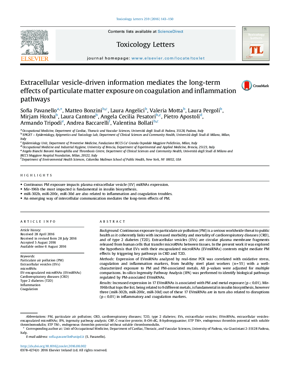 Extracellular vesicle-driven information mediates the long-term effects of particulate matter exposure on coagulation and inflammation pathways