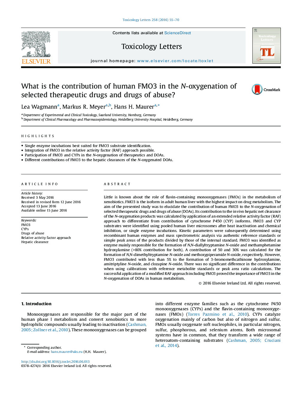 What is the contribution of human FMO3 in the N-oxygenation of selected therapeutic drugs and drugs of abuse?