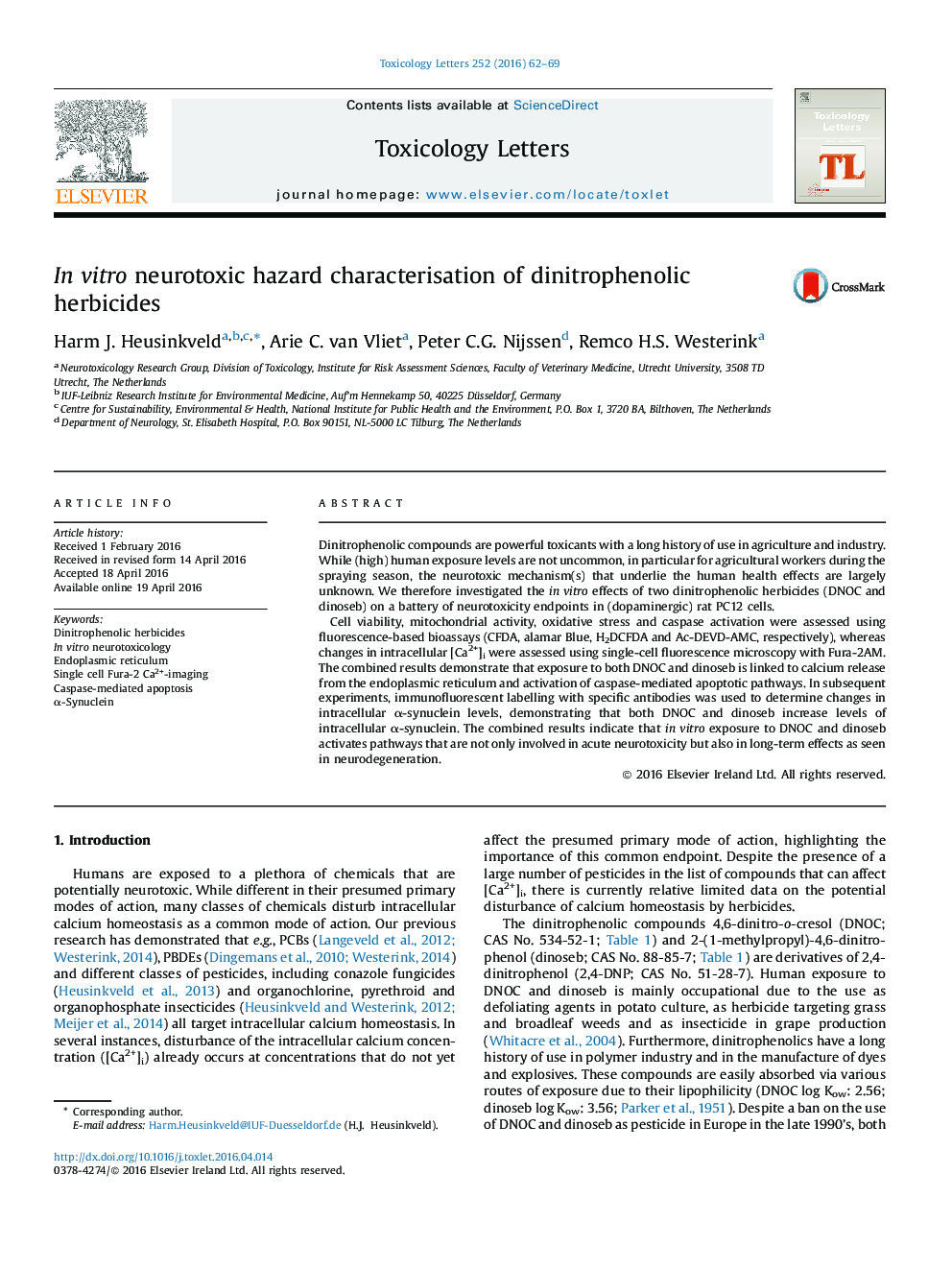 In vitro neurotoxic hazard characterisation of dinitrophenolic herbicides