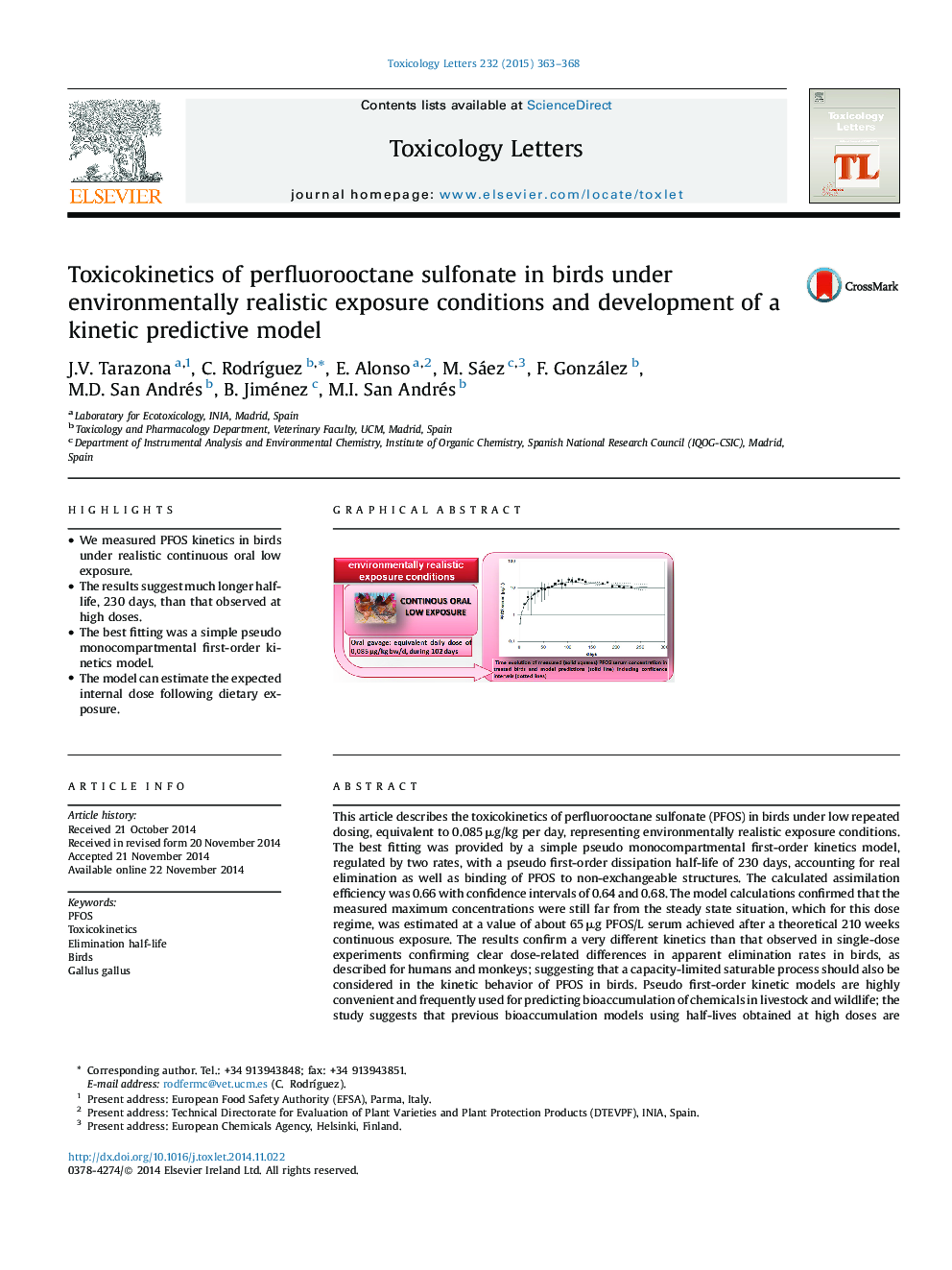 Toxicokinetics of perfluorooctane sulfonate in birds under environmentally realistic exposure conditions and development of a kinetic predictive model