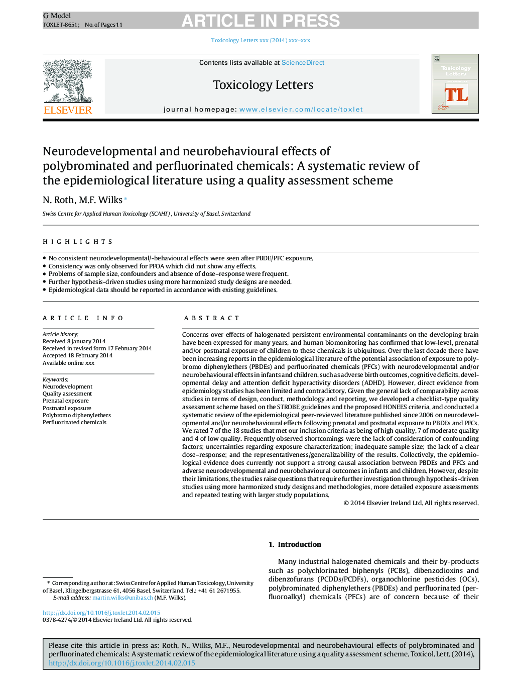 Neurodevelopmental and neurobehavioural effects of polybrominated and perfluorinated chemicals: A systematic review of the epidemiological literature using a quality assessment scheme