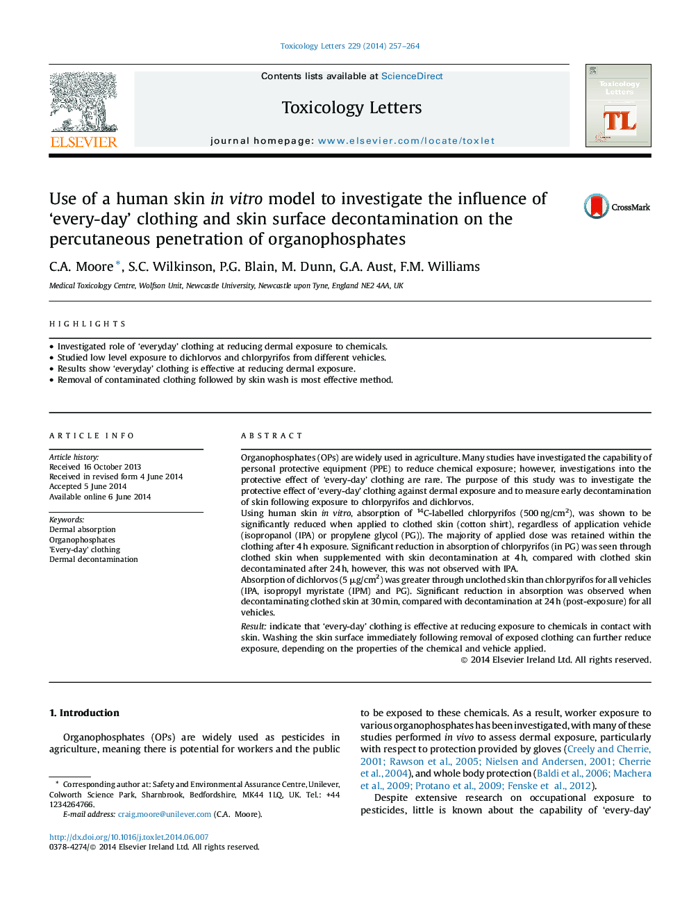 Use of a human skin in vitro model to investigate the influence of 'every-day' clothing and skin surface decontamination on the percutaneous penetration of organophosphates