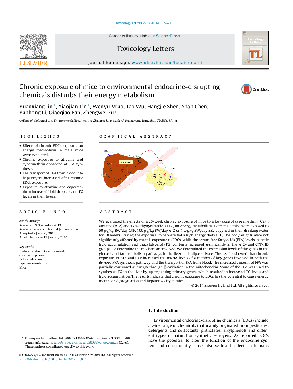 Chronic exposure of mice to environmental endocrine-disrupting chemicals disturbs their energy metabolism