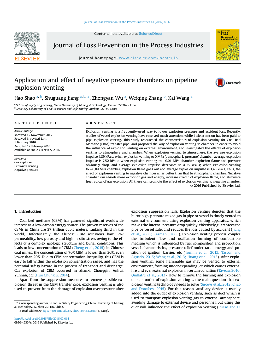 Application and effect of negative pressure chambers on pipeline explosion venting