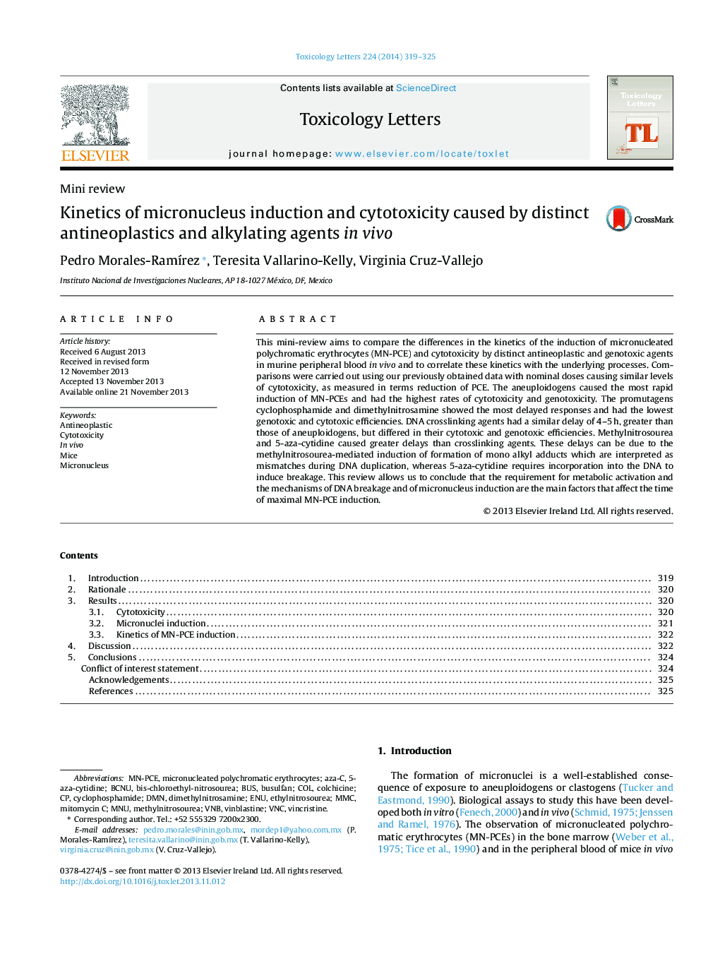 عکس صفحه اول مقاله: Kinetics of micronucleus induction and cytotoxicity caused by distinct antineoplastics and alkylating agents in vivo Kinetics of micronucleus induction and cytotoxicity caused by distinct antineoplastics and alkylating agents in vivo