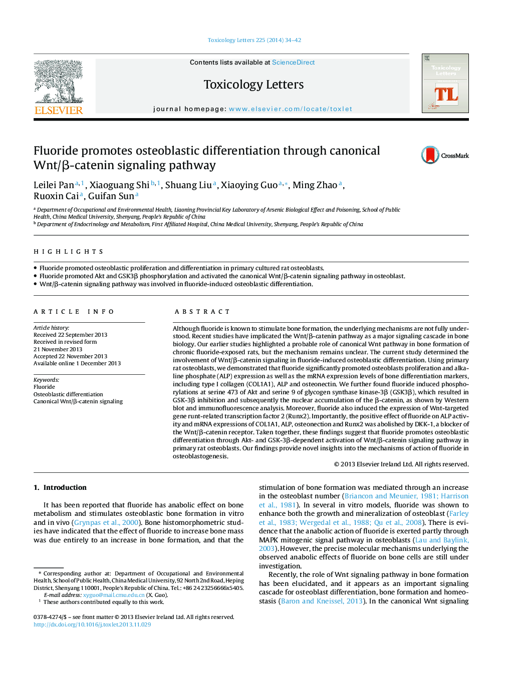 Fluoride promotes osteoblastic differentiation through canonical Wnt/Î²-catenin signaling pathway