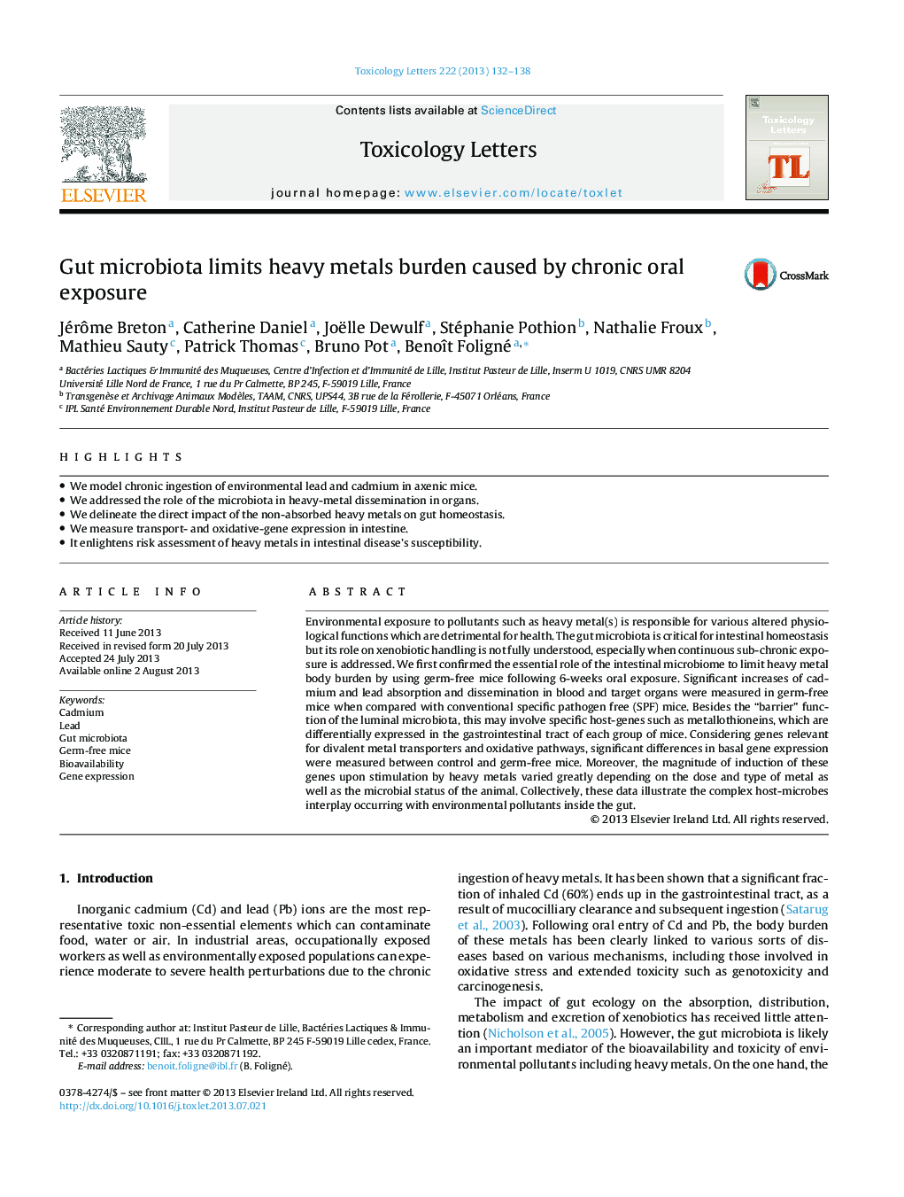 Gut microbiota limits heavy metals burden caused by chronic oral exposure