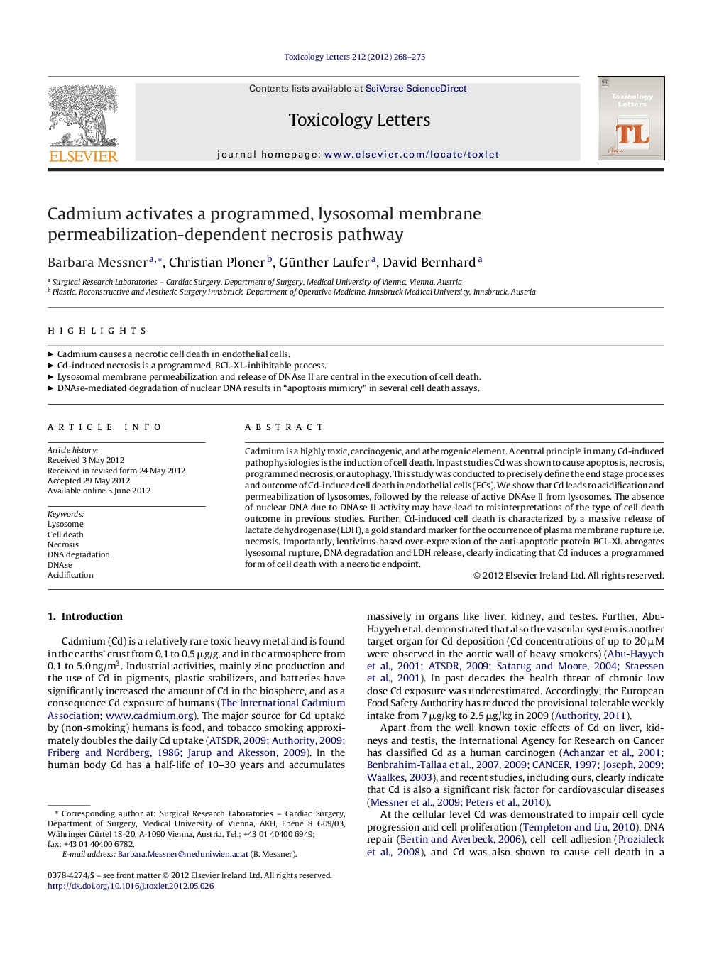 Cadmium activates a programmed, lysosomal membrane permeabilization-dependent necrosis pathway