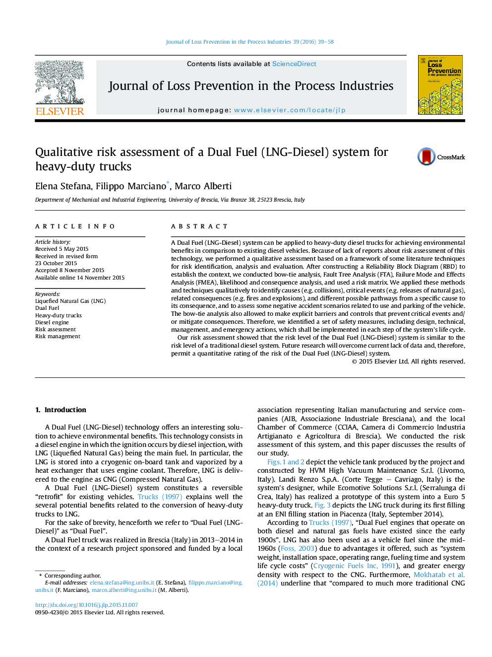 Qualitative risk assessment of a Dual Fuel (LNG-Diesel) system for heavy-duty trucks