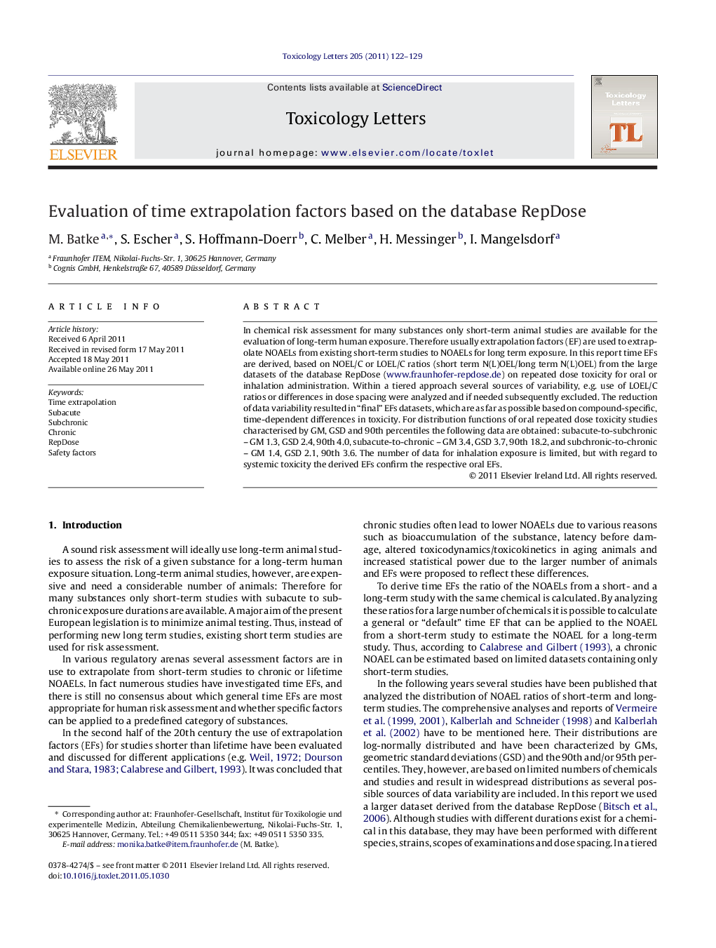 Evaluation of time extrapolation factors based on the database RepDose