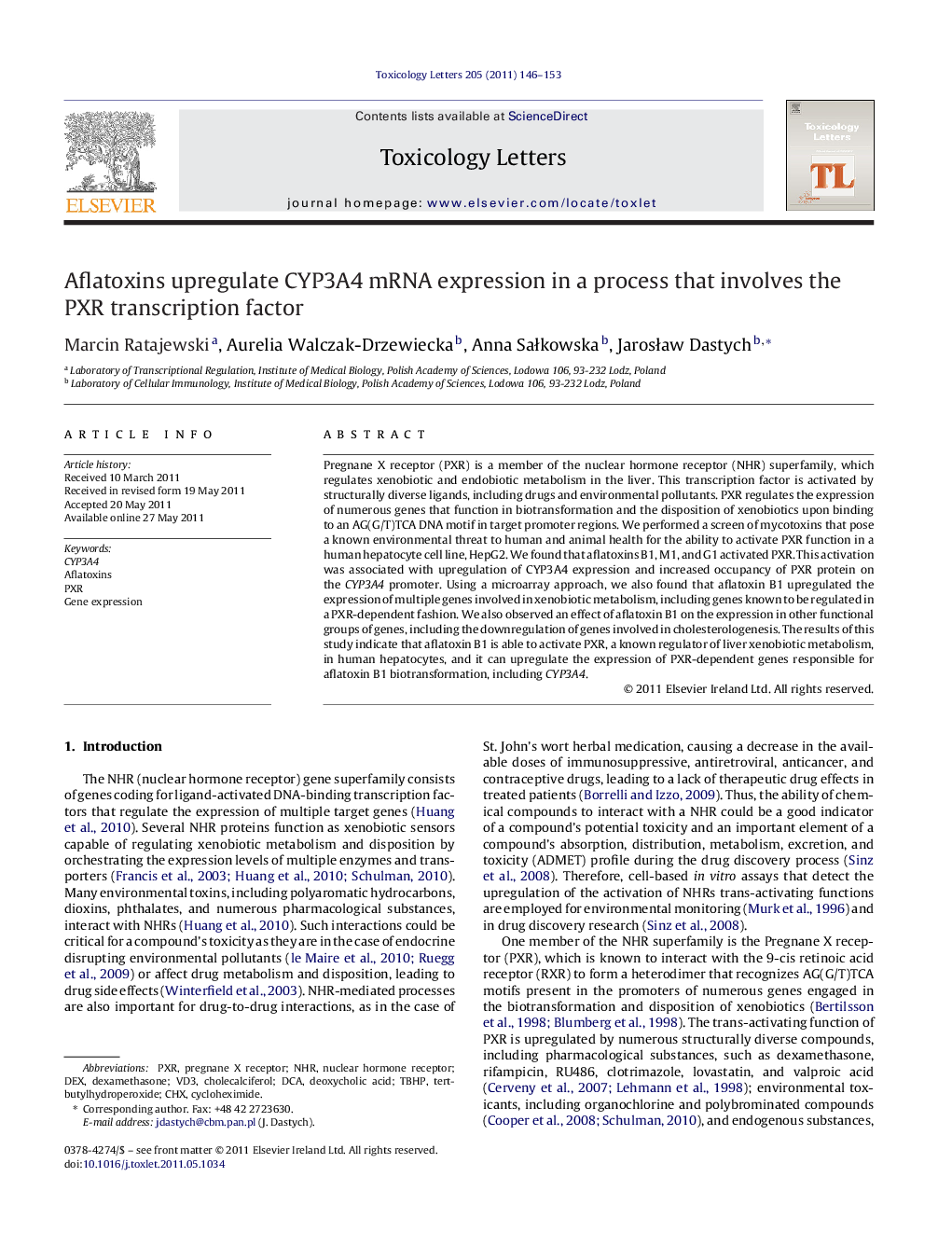 Aflatoxins upregulate CYP3A4 mRNA expression in a process that involves the PXR transcription factor