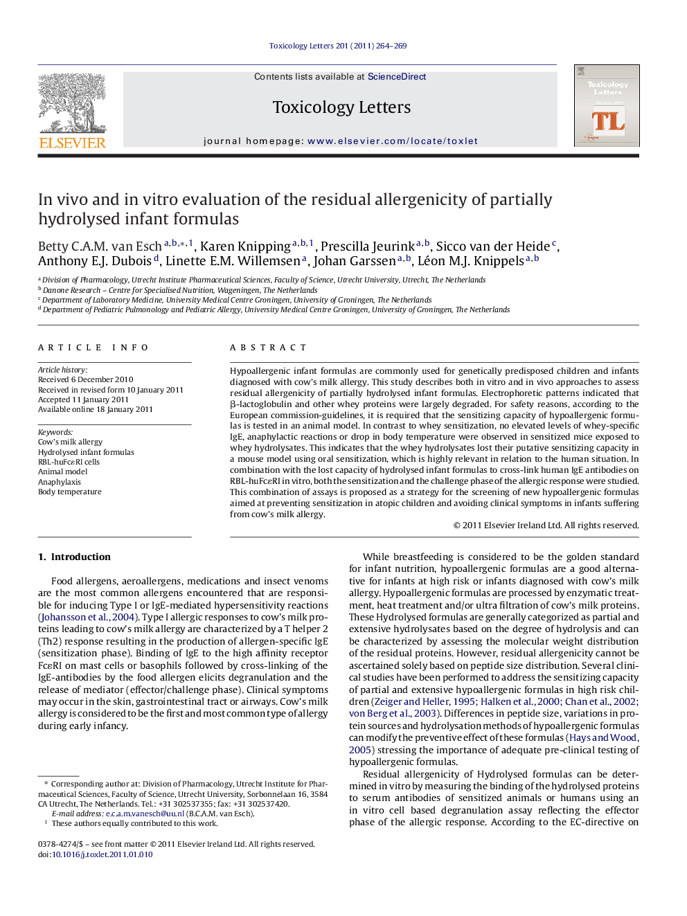 In vivo and in vitro evaluation of the residual allergenicity of partially hydrolysed infant formulas