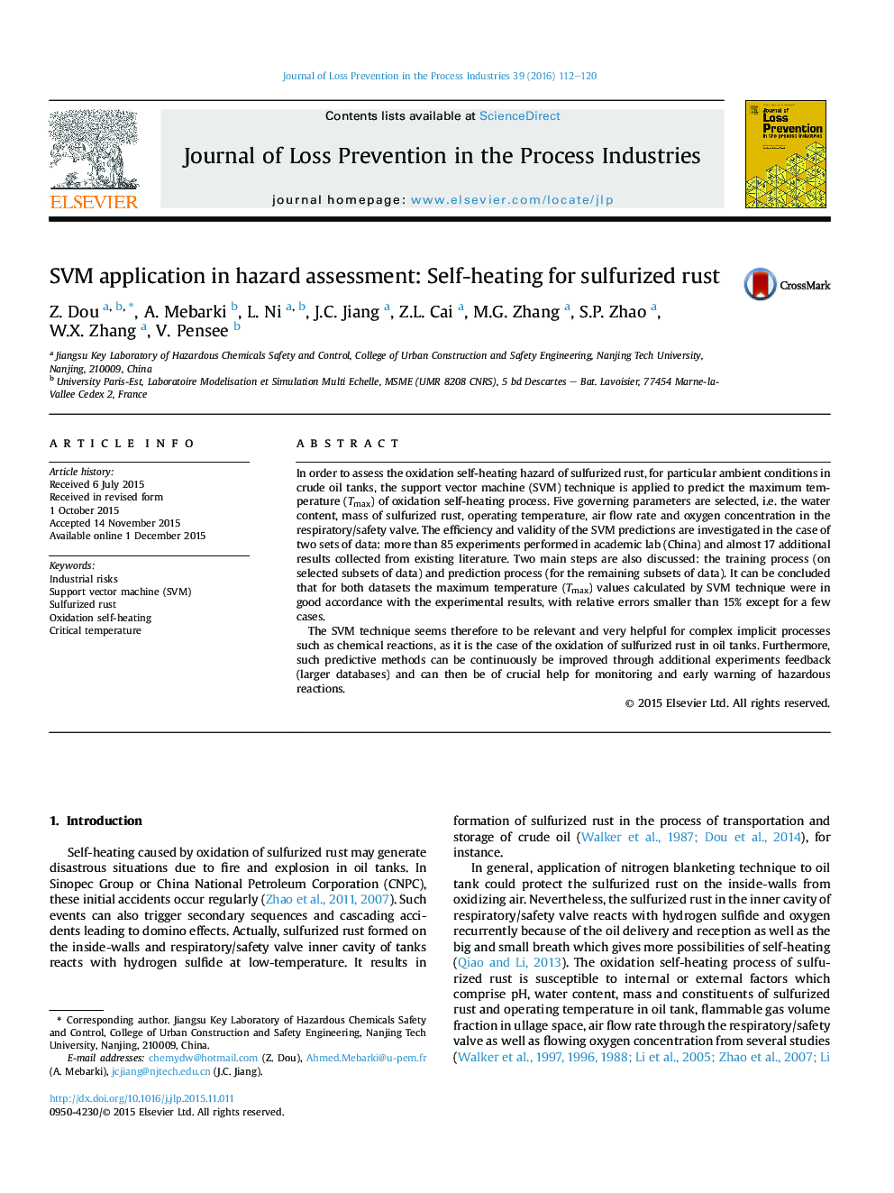 SVM application in hazard assessment: Self-heating for sulfurized rust