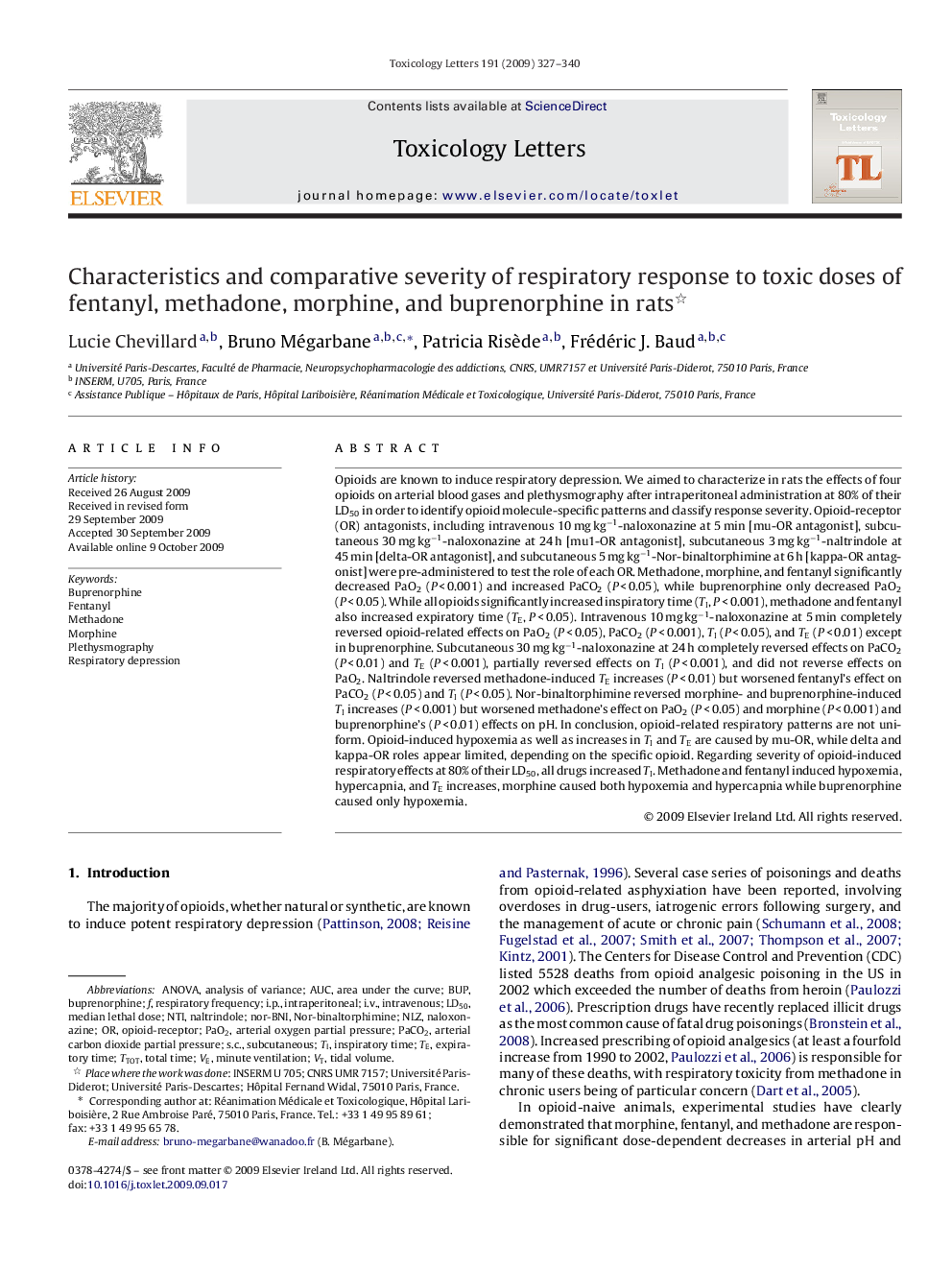 Characteristics and comparative severity of respiratory response to toxic doses of fentanyl, methadone, morphine, and buprenorphine in rats