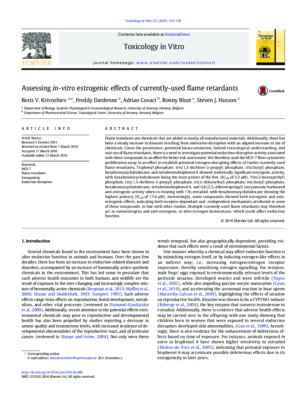 Assessing in-vitro estrogenic effects of currently-used flame retardants