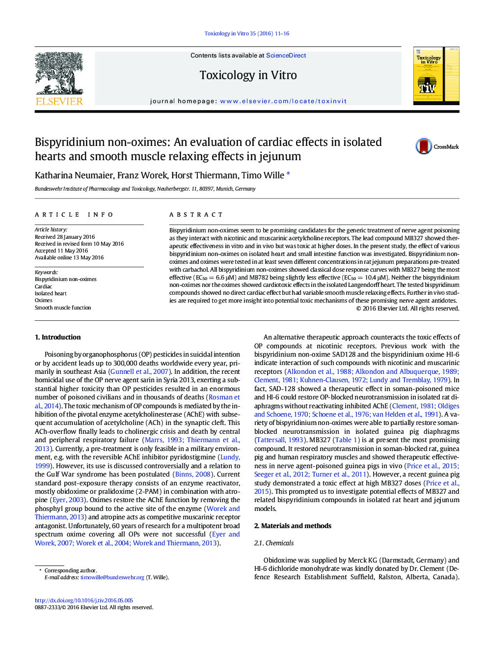 Bispyridinium non-oximes: An evaluation of cardiac effects in isolated hearts and smooth muscle relaxing effects in jejunum