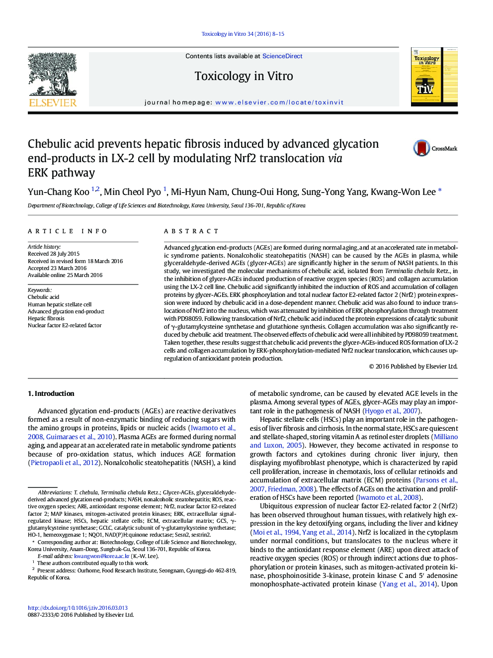 Chebulic acid prevents hepatic fibrosis induced by advanced glycation end-products in LX-2 cell by modulating Nrf2 translocation via ERK pathway