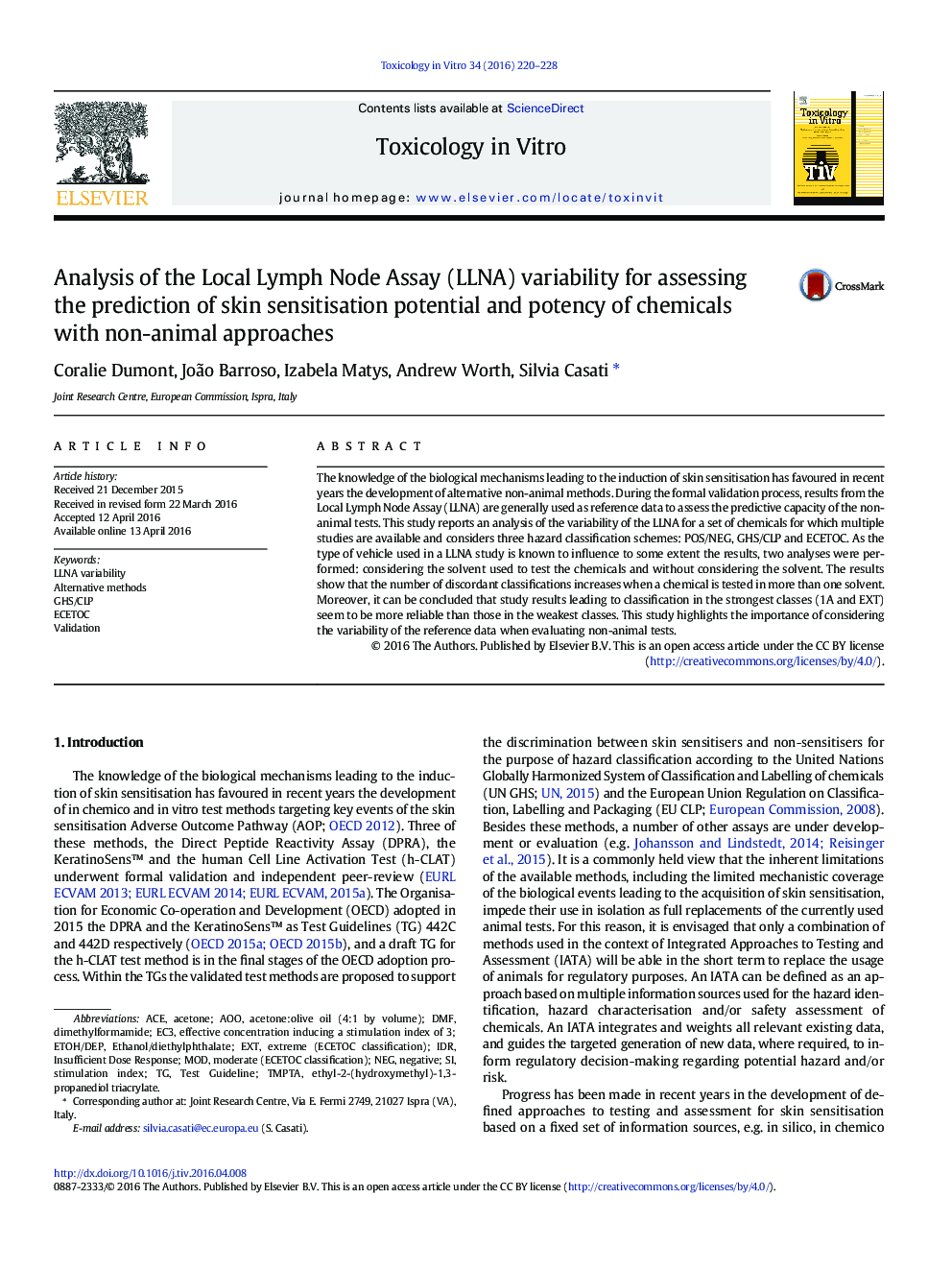 Analysis of the Local Lymph Node Assay (LLNA) variability for assessing the prediction of skin sensitisation potential and potency of chemicals with non-animal approaches