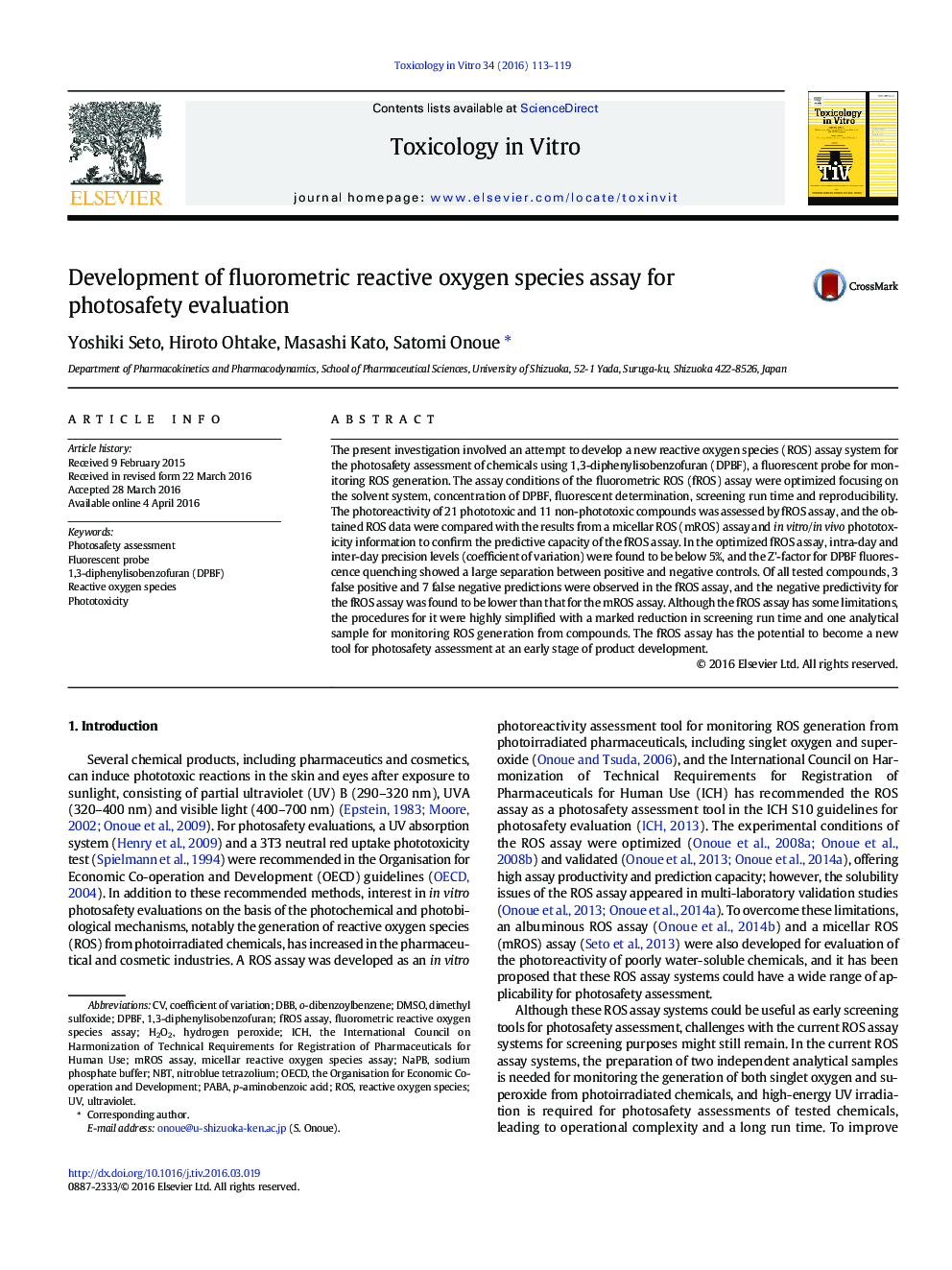 Development of fluorometric reactive oxygen species assay for photosafety evaluation