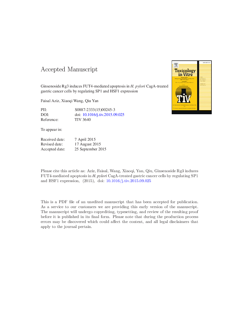 Ginsenoside Rg3 induces FUT4-mediated apoptosis in H. pylori CagA-treated gastric cancer cells by regulating SP1 and HSF1 expressions