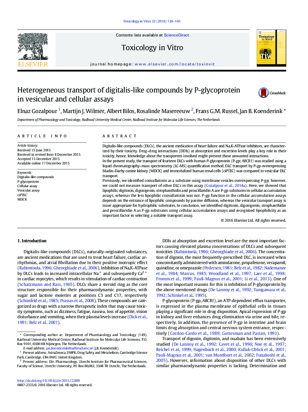 Heterogeneous transport of digitalis-like compounds by P-glycoprotein in vesicular and cellular assays