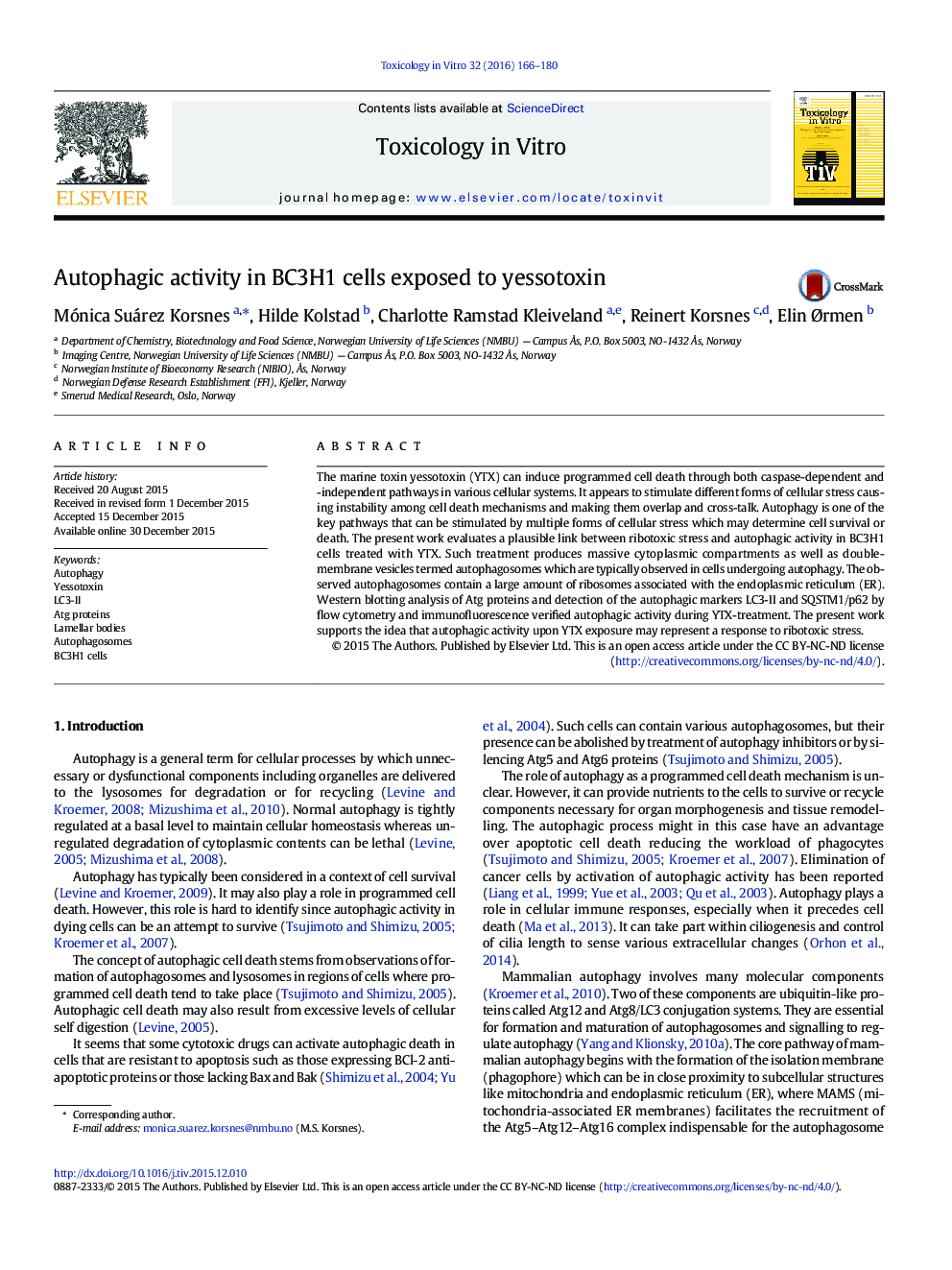 Autophagic activity in BC3H1 cells exposed to yessotoxin