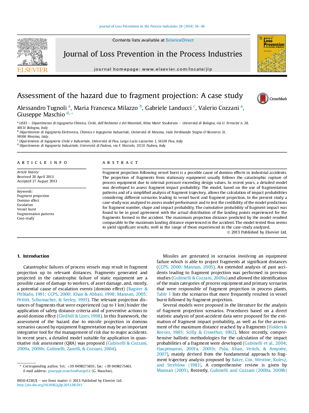 Assessment of the hazard due to fragment projection: A case study