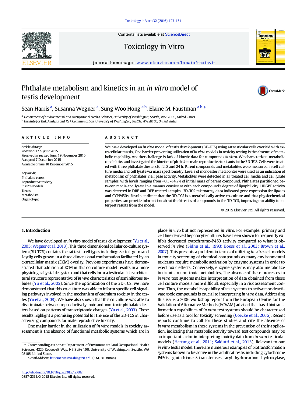 Phthalate metabolism and kinetics in an in vitro model of testis development