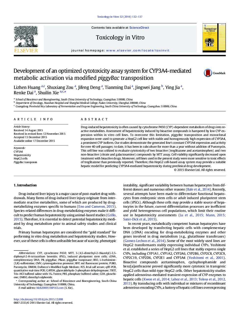 Development of an optimized cytotoxicity assay system for CYP3A4-mediated metabolic activation via modified piggyBac transposition