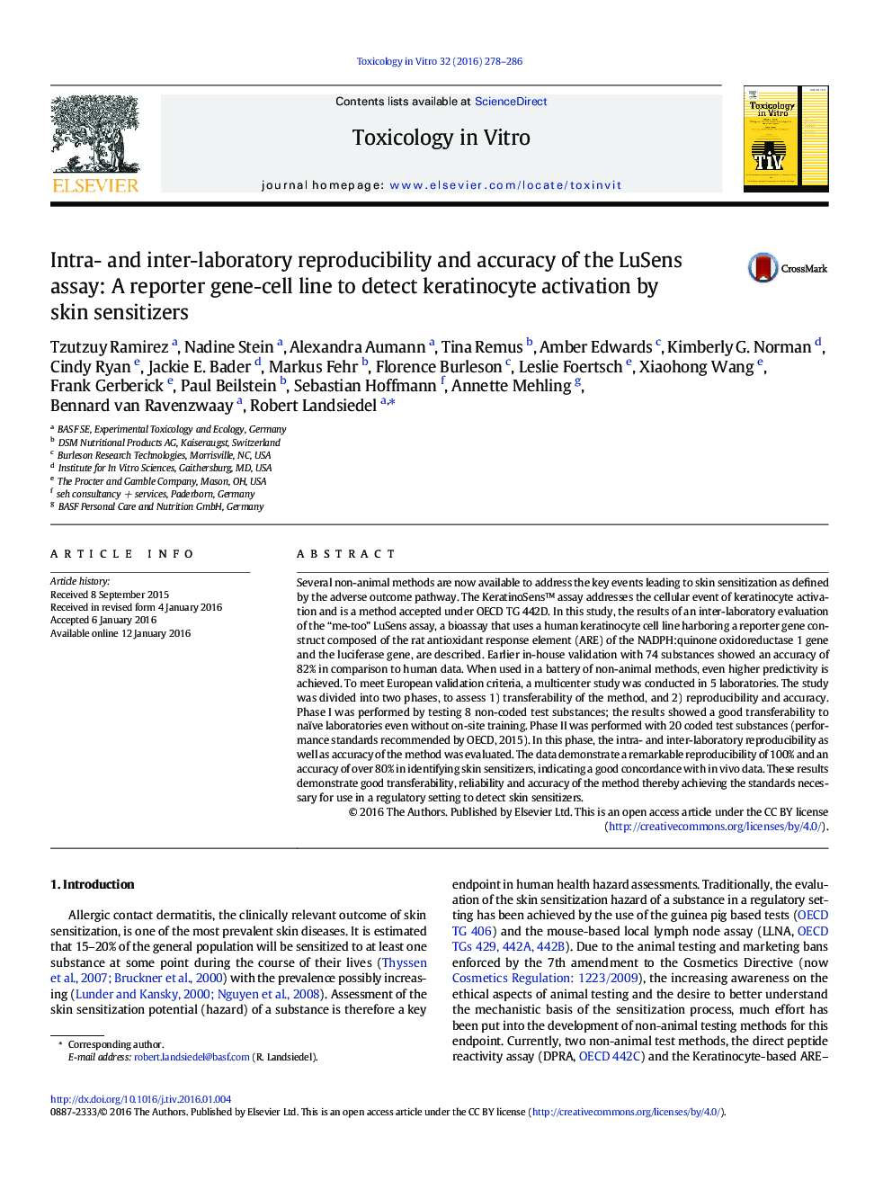 Intra- and inter-laboratory reproducibility and accuracy of the LuSens assay: A reporter gene-cell line to detect keratinocyte activation by skin sensitizers