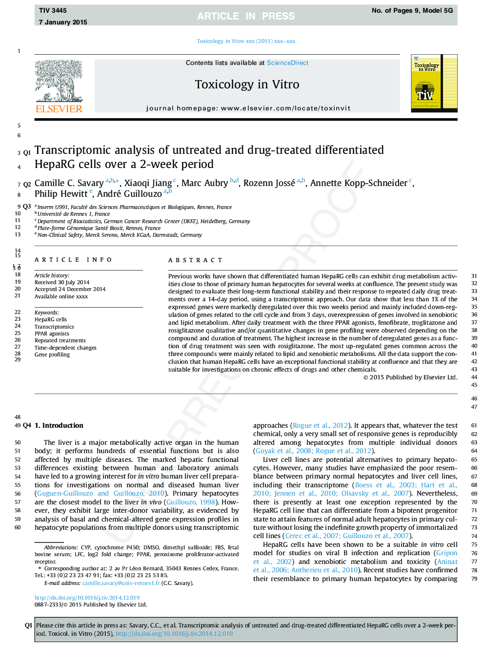 Transcriptomic analysis of untreated and drug-treated differentiated HepaRG cells over a 2-week period