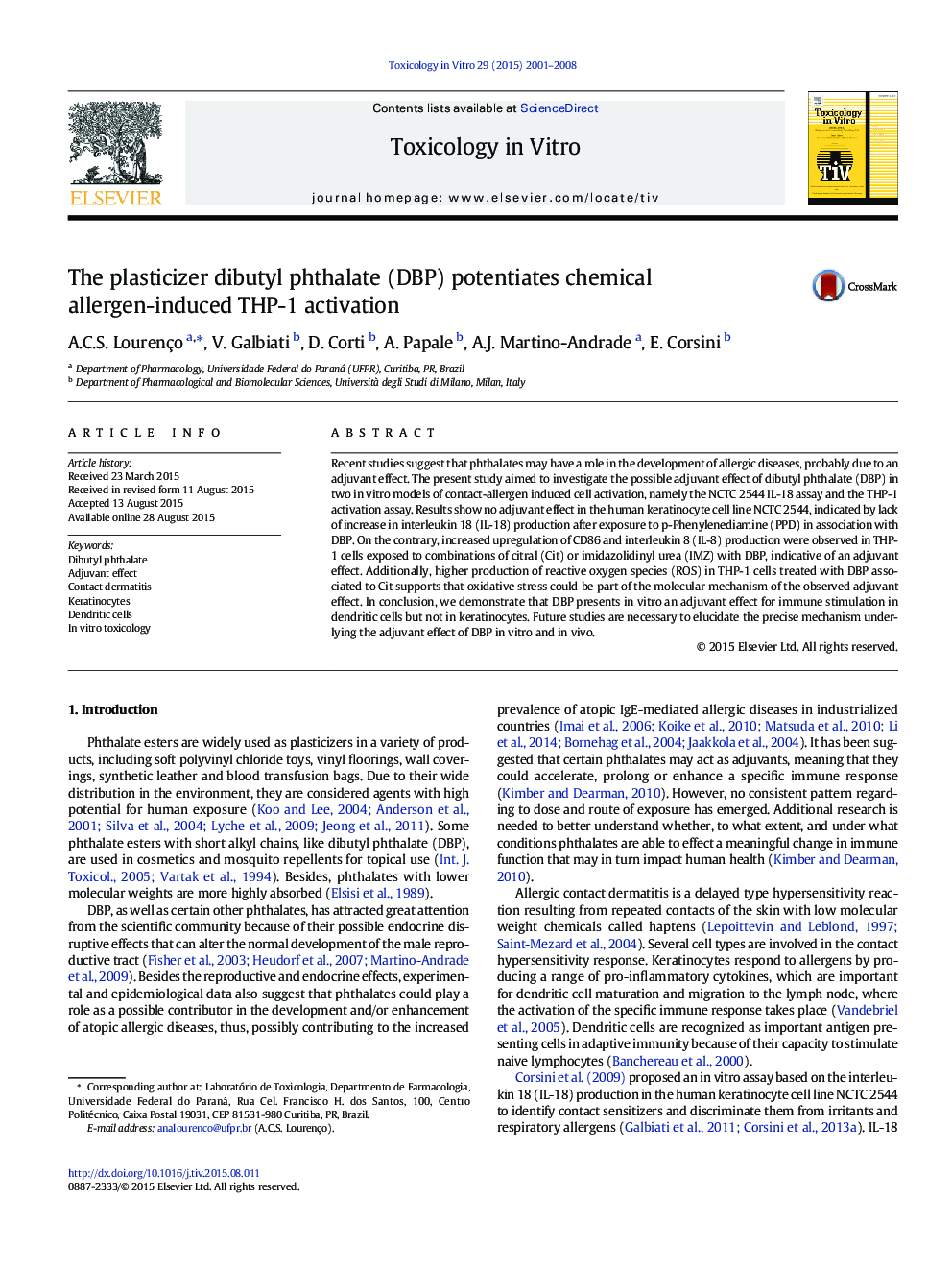 عکس صفحه اول مقاله: The plasticizer dibutyl phthalate (DBP) potentiates chemical allergen-induced THP-1 activation The plasticizer dibutyl phthalate (DBP) potentiates chemical allergen-induced THP-1 activation