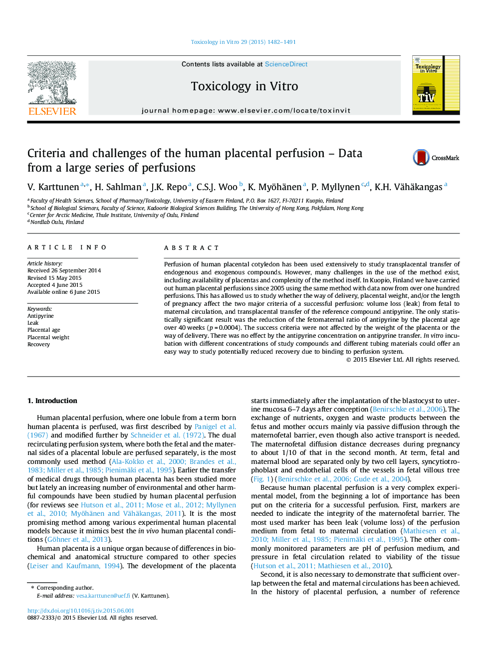 Criteria and challenges of the human placental perfusion - Data from a large series of perfusions