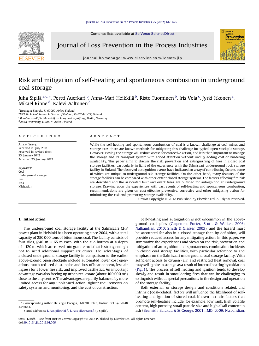 Risk and mitigation of self-heating and spontaneous combustion in underground coal storage