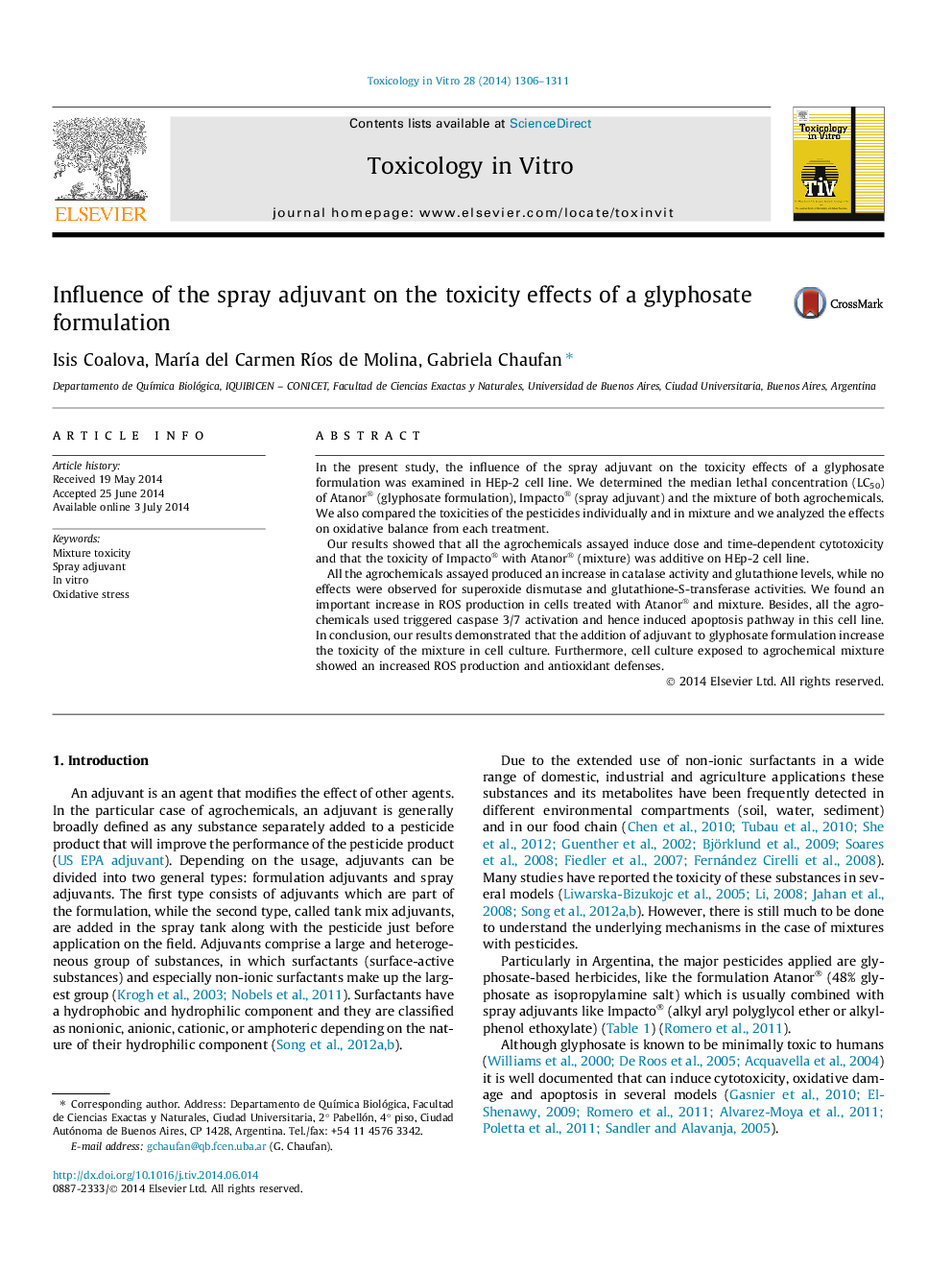 Influence of the spray adjuvant on the toxicity effects of a glyphosate formulation