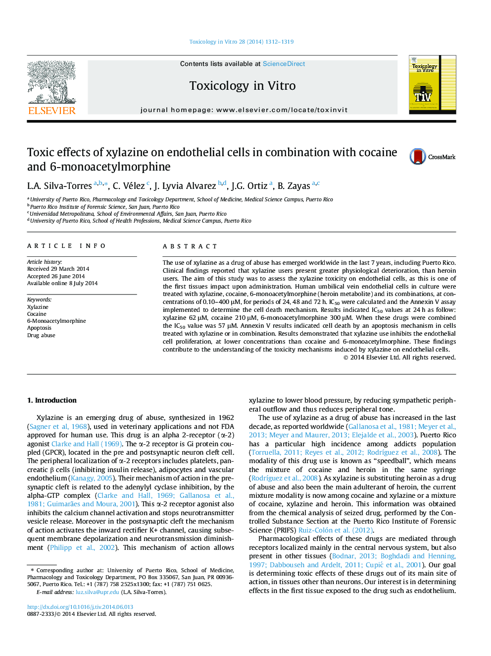 Toxic effects of xylazine on endothelial cells in combination with cocaine and 6-monoacetylmorphine