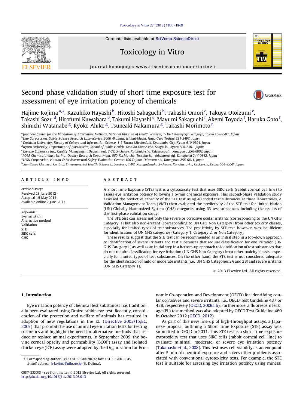 Second-phase validation study of short time exposure test for assessment of eye irritation potency of chemicals