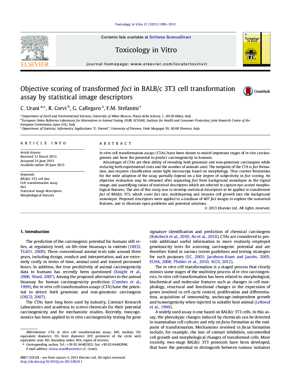 Objective scoring of transformed foci in BALB/c 3T3 cell transformation assay by statistical image descriptors