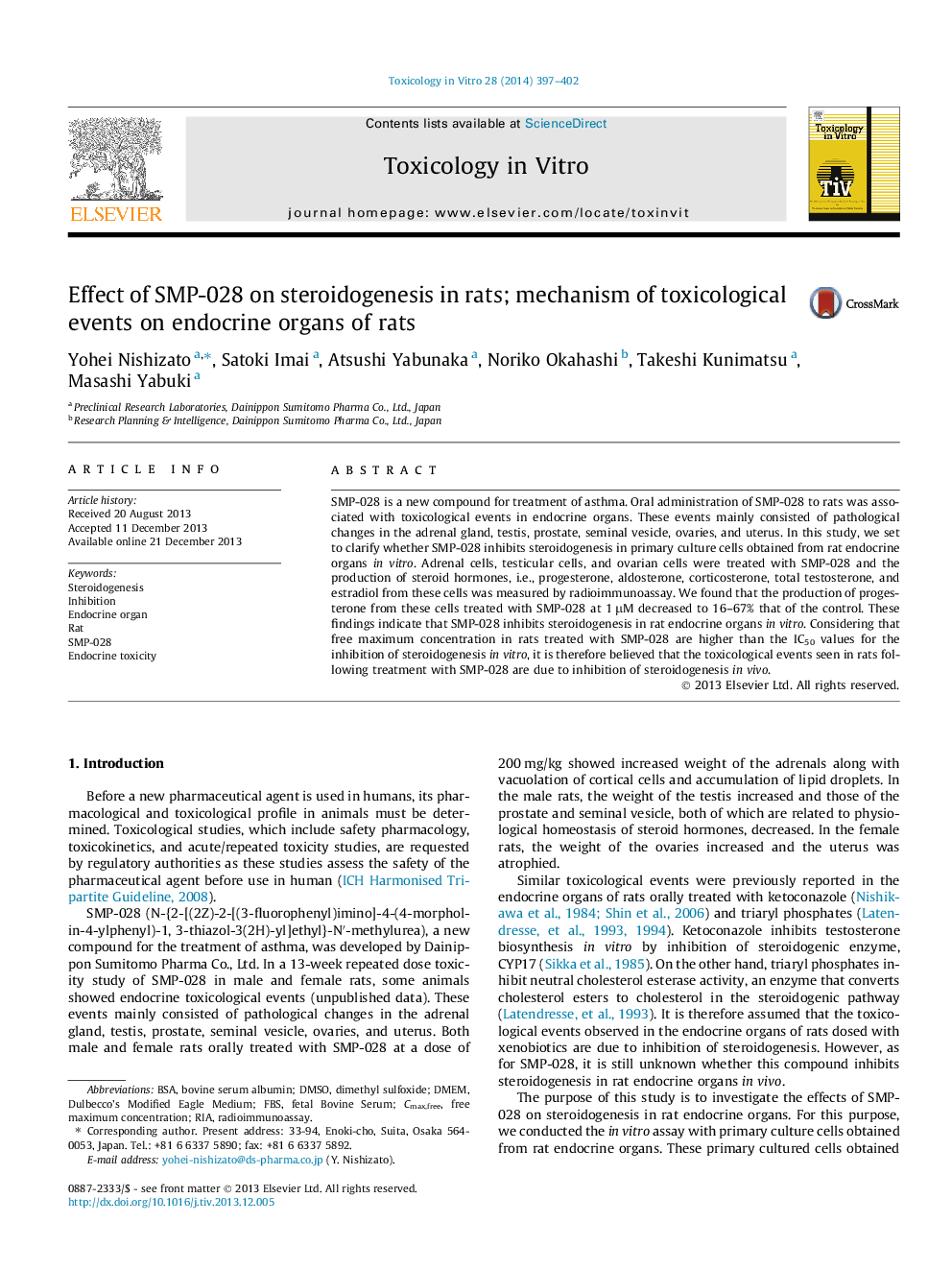 Effect of SMP-028 on steroidogenesis in rats; mechanism of toxicological events on endocrine organs of rats